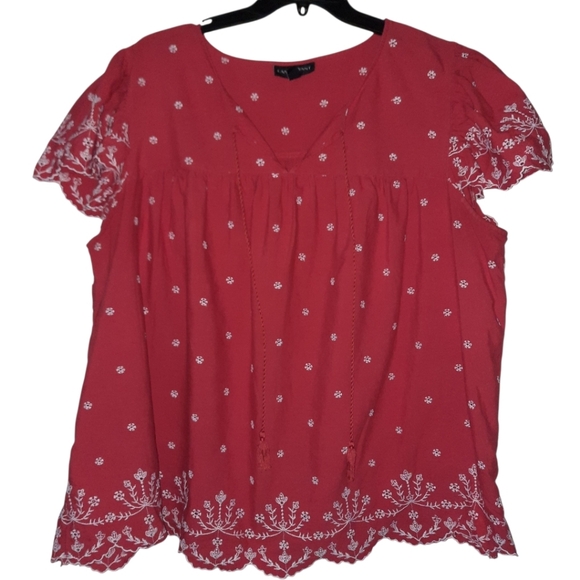 Lane Bryant Red Short Sleeve Blouse Size 24 - Picture 2 of 6